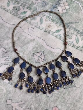 Lapis Teardrop Fringe Necklace - Old Afhgani Made